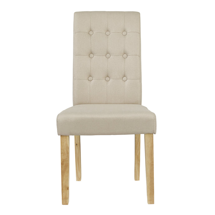 Roma Chair Beige (Pack of 2) LPD ROMABEIGE 5036464021416 Linen Fabric Colour: Beige Dimensions: 1030mm x 470mm x 630mm This contemporary chair design is simple yet effective. The button back, quilted effect forms an interesting, subtle effect. The beige, linen fabric highlights the classic finish!