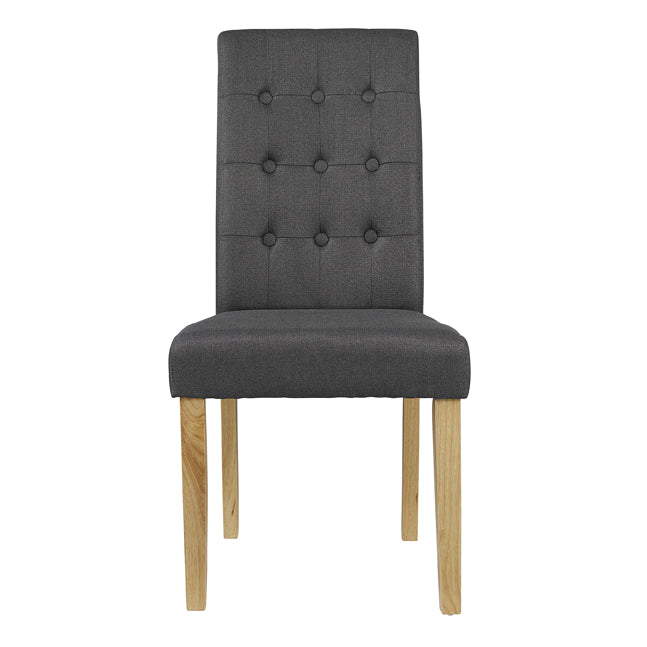 Roma Chair Grey (Pack of 2) LPD ROMAGREY 5036464021430 Linen Fabric Colour: Grey Dimensions: 1030mm x 470mm x 630mm This contemporary chair design is simple yet effective. The button back, quilted effect forms an interesting, subtle effect. The grey, linen fabric highlights the classic finish!