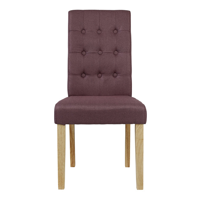 Roma Chair Plum (Pack of 2) LPD ROMAPLUM 5036464021447 Linen Fabric Colour: Purple Dimensions: 1030mm x 470mm x 630mm This contemporary chair design is simple yet effective. The button back, quilted effect forms an interesting, subtle effect. The plum, linen fabric highlights the classic finish!