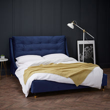 Load image into Gallery viewer, Sloane Blue Kingsize Bed LPD SLOABLUE5.0* 5036464072371 Colour: Blue Dimensions: 1100mm x 1660mm x 2300mm Give your bedroom a first-class design with the beautiful soft and cosy Sloane king size bed. Upholstered in a cool and trendy plush blue velvet with buttoned detailing, you will never want to get out of bed!