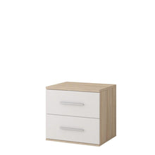Load image into Gallery viewer, Omega OM-22 Bedside Table 55cm Arte-N OMEGA-I-22-W W55cm x H51cm x D44cm Colour: Front: White Matt Carcass: White Matt Grey Oak Sonoma Two Drawers Weight: 18kg ABS Edging Matching Furniture Available  Made from 16mm high-quality laminated board Assembly Required Estimated Direct Home Delivery Time: 4 - 5 Weeks