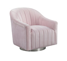 Load image into Gallery viewer, Tiffany Swivel Chair Pink LPD TIFFPINK 5036464065380 Colour: Pink Dimensions: 800mm x 750mm x 750mm The Tiffany Swivel chair coming in the beautiful Shell Pink colour will be a great addition to any space. In plush velvet material, this chair will add a look of luxury to all interior. The Tiffany has a quilted cushioned look to it which will instantly enhance the sense of comfort to the chair.