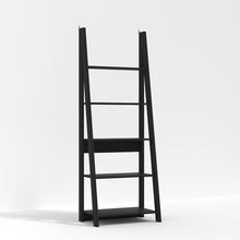Load image into Gallery viewer, Tiva Ladder Bookcase Black LPD TIVABLABOOK 5036464052052 MDF Colour: Black Dimensions: 1754mm x 640mm x 386mm The latest trend of ladder-style storage hasn&#39;t been overlooked with the Tiva Ladder Bookcase. Comprising of beautiful, leaning lines and simple shelving structures, the versatile pieces in the Tiva range can be joined together to form larger media or storage unit. Finished in a stunning mat black and comprising of 4 shelves, this is ideal for creating simple shelving or display areas around the hom