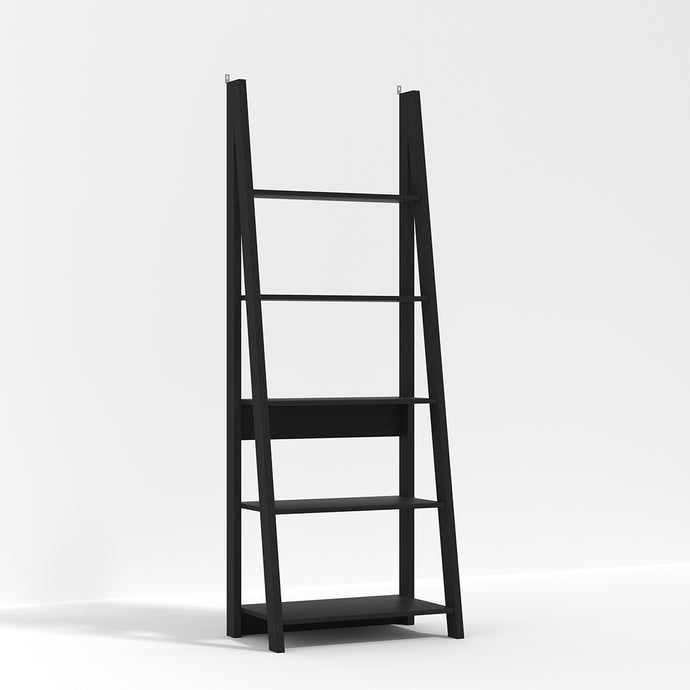 Tiva Ladder Bookcase Black LPD TIVABLABOOK 5036464052052 MDF Colour: Black Dimensions: 1754mm x 640mm x 386mm The latest trend of ladder-style storage hasn't been overlooked with the Tiva Ladder Bookcase. Comprising of beautiful, leaning lines and simple shelving structures, the versatile pieces in the Tiva range can be joined together to form larger media or storage unit. Finished in a stunning mat black and comprising of 4 shelves, this is ideal for creating simple shelving or display areas around the hom