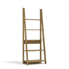 Load image into Gallery viewer, Tiva Ladder Bookcase Oak LPD TIVAOAKBOOK 5036464033044 MDF Colour: Oak Dimensions: 1754mm x 640mm x 386mm The latest trend of ladder-style storage hasn&#39;t been overlooked with the Tiva Ladder Bookcase. Comprising of beautiful, leaning lines and simple shelving structures, the versatile pieces in the Tiva range can be joined together to form larger media or storage unit. Finished in a stunning oak and comprising of 4 shelves, this is ideal for creating simple shelving or display areas around the home whatever