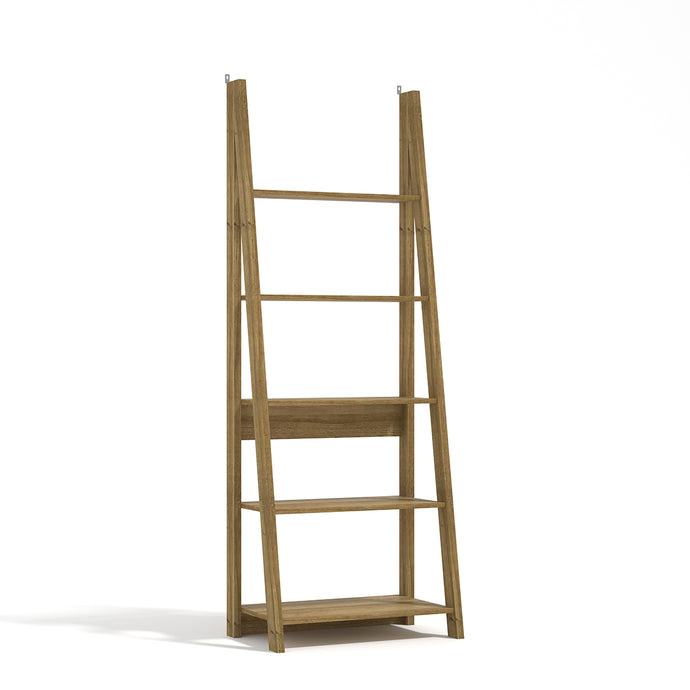 Tiva Ladder Bookcase Oak LPD TIVAOAKBOOK 5036464033044 MDF Colour: Oak Dimensions: 1754mm x 640mm x 386mm The latest trend of ladder-style storage hasn't been overlooked with the Tiva Ladder Bookcase. Comprising of beautiful, leaning lines and simple shelving structures, the versatile pieces in the Tiva range can be joined together to form larger media or storage unit. Finished in a stunning oak and comprising of 4 shelves, this is ideal for creating simple shelving or display areas around the home whatever