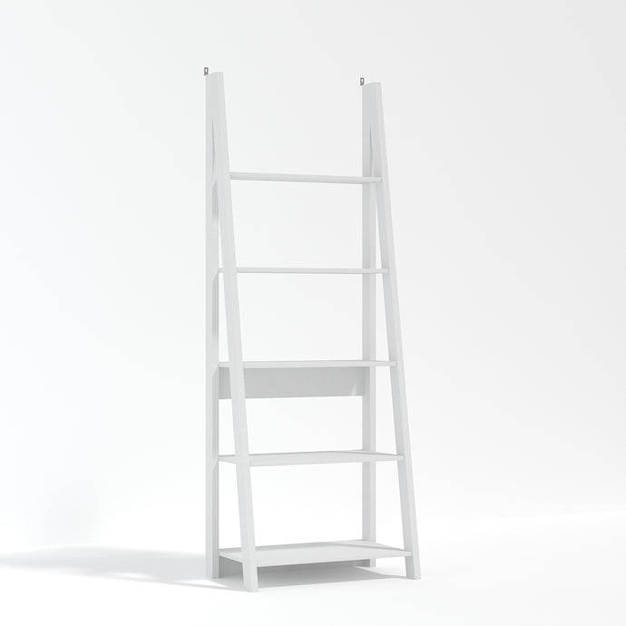 Tiva Ladder Bookcase White LPD TIVAWHIBOOK 5036464033051 MDF Colour: White Dimensions: 1754mm x 640mm x 386mm The latest trend of ladder-style storage hasn't been overlooked with the Tiva Ladder Bookcase. Comprising of beautiful, leaning lines and simple shelving structures, the versatile pieces in the Tiva range can be joined together to form larger media or storage unit. Finished in a stunning white and comprising of 4 shelves, this is ideal for creating simple shelving or display areas around the home wh