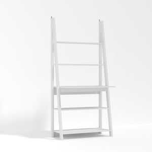 Tiva Ladder Desk White LPD TIVAWHIDESK 5036464033099 MDF Colour: White Dimensions: 1754mm x 840mm x 500mm The latest trend of ladder-style storage hasn't been overlook with the Tiva Ladder Desk. Comprising of beautiful, leaning lines and simple shelving structures, the versatile pieces in the Tiva range can be joined together to form larger media or storage unit. Finished in a stunning white and comprising of 3 shelves and a desk area, this is ideal for creating simple shelving or display areas around the h