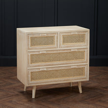Load image into Gallery viewer, Toulouse 2+2 Drawer Chest LPD TOULOUS2+2 5036464072524 Colour: Light Washed Oak Dimensions: 770mm x 770mm x 390mm Very much on trend, the Toulouse features a light washed oak effect surface and rattan style panels. The versatile shade of the oak makes this the perfect asset to any room of your home. With plenty of features for storage, the opportunities with the Toulouse are endless!