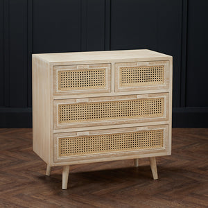 Toulouse 2+2 Drawer Chest LPD TOULOUS2+2 5036464072524 Colour: Light Washed Oak Dimensions: 770mm x 770mm x 390mm Very much on trend, the Toulouse features a light washed oak effect surface and rattan style panels. The versatile shade of the oak makes this the perfect asset to any room of your home. With plenty of features for storage, the opportunities with the Toulouse are endless!