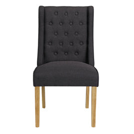 Verona Chair Charcoal (Pack of 2) LPD VEROCHARC 5036464041650 Linen Fabric Colour: Charcoal Dimensions: 990mm x 550mm x 640mm A traditional, classic design. The structured quilt effect design forms a high-quality finish, further emphasised by the luxurious charcoal linen fabric. The oak colour legs allow the chair to match various dining tables.