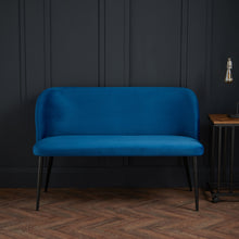 Load image into Gallery viewer, Zara Dining Bench Blue LPD ZARABENBLUE 5036464074207 Colour: Blue Dimensions: 810mm x 1210mm x 615mm Dine in style with our new dining bench, a contemporary stylish alternative to a chair. Also a great addition for a hallway space or your bedroom. Sold individually.