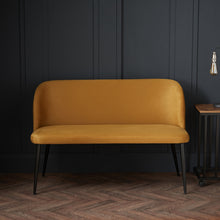 Load image into Gallery viewer, Zara Dining Bench Mustard LPD ZARABENMUST 5036464074238 Colour: Mustard Dimensions: 810mm x 1210mm x 615mm Dine in style with our new dining bench, a contemporary stylish alternative to a chair. Also a great addition for a hallway space or your bedroom. Sold individually.