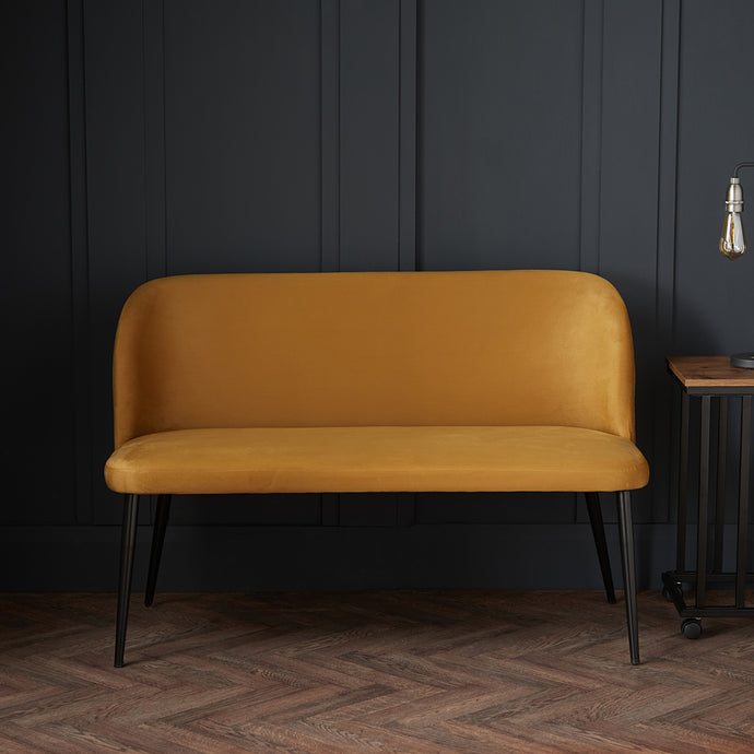 Zara Dining Bench Mustard LPD ZARABENMUST 5036464074238 Colour: Mustard Dimensions: 810mm x 1210mm x 615mm Dine in style with our new dining bench, a contemporary stylish alternative to a chair. Also a great addition for a hallway space or your bedroom. Sold individually.