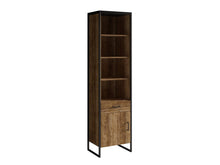Load image into Gallery viewer, Tarabo 05 Display Cabinet Arte-N 24ABJH05 This modern display cabinet will add a great sense of style to your home as it is built with high-quality craftsmanship. With four open compartments, one drawer one hinged door for storage, it will ensure that you can keep all your essentials prized possessions together in a neat organised manner. Completed with metal legs finished in the timeless Oak Canyon to complement any modern décor. W54cm x H212cm x D40cm Colours: Frame: Black Matt Oak Canyon Decor Black Meta