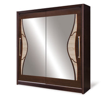 Load image into Gallery viewer, Dome DO5 Sliding Door Wardrobe Arte-N DOME DO5-15 This wardrobe from the Dome collection sts out with its posh design lavish combination of colours. Its carcass is finished in the vintage Andersen Pine whilst the fronts are distinguished by beautifully-cut mirrors bright Sonoma oak décor. The DO5 is a great choice for owners looking to add an ornate look to their houses. W150cm x H216cm x D58cm W200cm x H216cm x D58cm W240cm x H216cm x D58cm Laredo Pine wardrobe Sonoma Oak décor Made from 16mm high-quality 