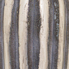 Load image into Gallery viewer, Burnished And Grey Striped Small Vase Hill Interiors 22474 5050140247488 Dimensions: 44cm x 17cm x 17cm Weight: 2.5kg Volume: 0.02CBM Part of the burnished collection, this tall vase features beautiful and bold stripes with subtle textures. Fill it with our life-like florals or foliage or leave it empty so that the decorative stripes are the focal point. Other sizes available: 22418, 22391 or 22437.