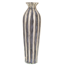 Load image into Gallery viewer, Burnished And Grey Striped Small Vase Hill Interiors 22474 5050140247488 Dimensions: 44cm x 17cm x 17cm Weight: 2.5kg Volume: 0.02CBM Part of the burnished collection, this tall vase features beautiful and bold stripes with subtle textures. Fill it with our life-like florals or foliage or leave it empty so that the decorative stripes are the focal point. Other sizes available: 22418, 22391 or 22437.