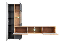 Load image into Gallery viewer, Try TV Entertainment Media Wall Unit Arte-N ANWT TY With its bold modern design, the Try unit boasts clean lines an eye-catching texture. Featuring a durable construction, it also has everything you need to keep your entertainment area organized. Cable management system allows for neat organization of electrical wires, while seven shelves two closed compartments offer ample storage space for your belongings. The contrasting combination of Oak Wotan anthracite finish makes this contemporary piece truly uniqu