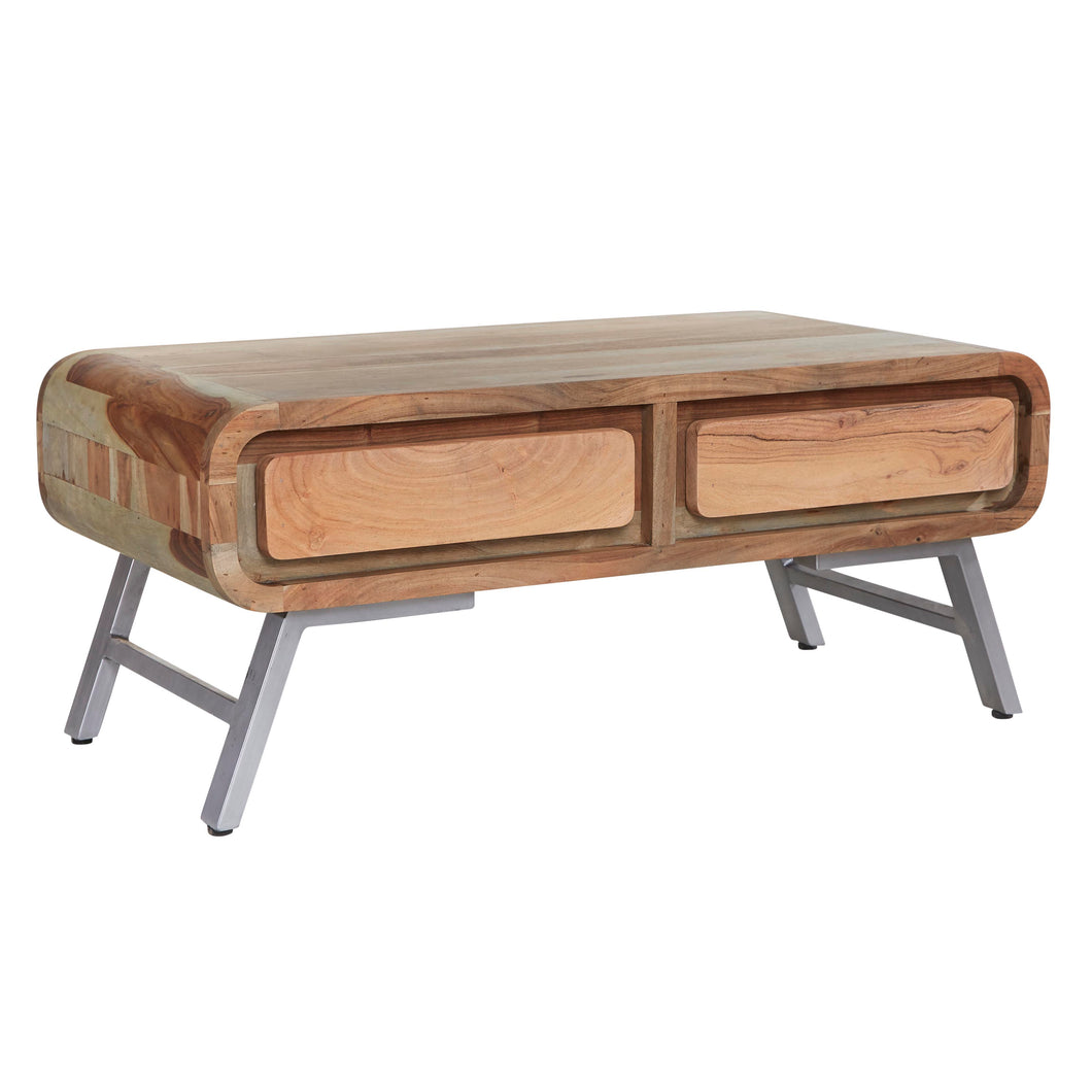 ASPEN COFFEE TABLE 2 DRAWER Indian Hub AS10 5051132946129 Dimensions: 45cm x 110cm x 55cm (Height x Width x Depth) Drawer/Cupboard: W 39 D 32 H 7 cm Reclaimed Metal & Wood Fully Assembled Eco Friendly wood used White glove delivery Made in INDIA Hand-crafted by our own Skilled Craftsmen in India this range offers a new unique twist to retro style furniture combining solid hardwood and reclaimed metal The two tone colour adds a modern look and a warm finish