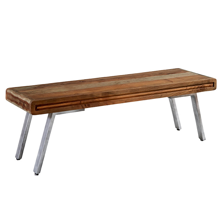 ASPEN DINING BENCH Indian Hub AS18 5051132946198 Dimensions: 45cm x 145cm x 45cm (Height x Width x Depth) Reclaimed Metal & Wood Partial Assembly required Eco Friendly wood used White glove delivery Made in INDIA Hand-crafted by our own Skilled Craftsmen in India this range offers a new unique twist to retro style furniture combining solid hardwood and reclaimed metal The two tone colour adds a modern look and a warm finish
