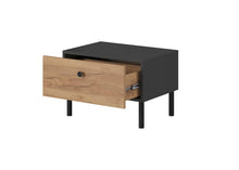 Load image into Gallery viewer, Deco Bedside Tables Arte-N DECO-D-OAA W56cm x H38cm x D40cm [Per Cabinet] Colour: Oak Golden Anthracite Two Bedside Units Included One Drawer Black Metal Legs ABS Edging Matching Furniture Available Made from 16mm high-quality laminated board Assembly Required Weight: 23kg Estimated Direct Home Delivery Time: 3-5 Weeks