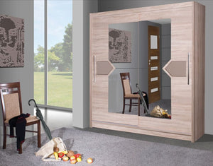 Dome DO4 Sliding Door Wardrobe Arte-N DOME DO4-15 Finished in a combination of Oak Sonoma Cappuccino gloss décor, the DO4 wardrobe has a traditional as well as a stylish vibe to it. It has two sliding doors, each with a highly decorative design large pieces of mirrors for visually enlarging the space. The wardrobe has removable shelves one hanging rail; hence, users can customize the interior create unique interior arrangements. W150cm x H216cm x D58cm W200cm x H216cm x D58cm W240cm x H216cm x D58cm Sonoma 