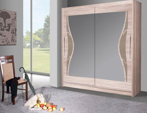 Dome DO6 Sliding Door Wardrobe Arte-N DOME DO6-15 A two-door mirrored wardrobe finished aesthetically in the bucolic Oak Sonoma. The DO6 is available in three different widths, each offering a unique arrangement of interior space, but all segregated to allow maximum capacity categorical storage. For increased durability structural strength, this wardrobe has been made from high-quality laminated board. W150cm x H216cm x D58cm W200cm x H216cm x D58cm W240cm x H216cm x D58cm Sonoma Oak wardrobe Cappuccino Glo