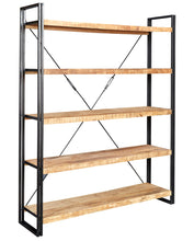 Load image into Gallery viewer, COSMO INDUSTRIAL LARGE OPEN BOOKCASE Indian Hub ID24 5051132945306 Dimensions: 200cm x 160cm x 40cm (Height x Width x Depth) Industrial Style Reclaimed PARTIAL ASSEMBLY REQUIRED Eco Friendly wood used White glove delivery Made in INDIA Eco-friendly hand-crafted range made from Solid Mango Wood and Reclaimed Industrial Metal The light grain hardwood is left in its natural state and colour offering natural variations and slight cracking with banded iron edges