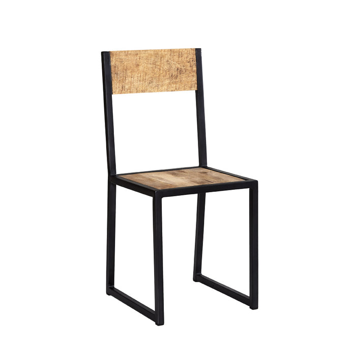 COSMO INDUSTRIAL METAL & WOOD DINING CHAIR x2 Indian Hub ID51 5051132945443 Dimensions: 90cm x 40cm x 40cm (Height x Width x Depth) Industrial Style Reclaimed Fully Assembled Eco Friendly wood used Made in INDIA Eco-friendly hand-crafted range made from Solid Mango Wood and Reclaimed Industrial Metal The light grain hardwood is left in its natural state and colour offering natural variations and slight cracking with banded iron edges