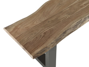 BALTIC LIVE EDGE LARGE BENCH Indian Hub LD07 7625987963594 Dimensions: 45cm x 175cm x 40cm (Height x Width x Depth) Solid Acacia Wood Live Edge top Eco-Friendly wood used Partial Assembly required Colour variations due to natural wood colour Made in INDIA This elegant and unique range will add a touch of charm to your home The key feature of the range is represented by the live edges of the table tops following the natural shape of the wood complemented with sturdy metal frame legs sled shaped