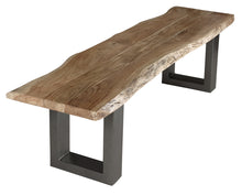 Load image into Gallery viewer, BALTIC LIVE EDGE LARGE BENCH Indian Hub LD07 7625987963594 Dimensions: 45cm x 175cm x 40cm (Height x Width x Depth) Solid Acacia Wood Live Edge top Eco-Friendly wood used Partial Assembly required Colour variations due to natural wood colour Made in INDIA This elegant and unique range will add a touch of charm to your home The key feature of the range is represented by the live edges of the table tops following the natural shape of the wood complemented with sturdy metal frame legs sled shaped