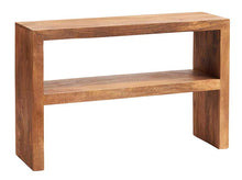 Load image into Gallery viewer, TOKO LIGHT MANGO CONSOLE TABLE Indian Hub LM14 5051132947157 Dimensions: 78cm x 118cm x 35cm (Height x Width x Depth) Solid Mango Wood Fully Assembled Eco Friendly wood used White glove delivery Made in INDIA The Toko Light Mango is a fabulous collection of contemporary mango furniture made from solid mango hardwood obtained from sustainable sources which is lightly stained and accompanied with a matt finish having simple clean lines to give a natural warm look and maintain the woods natural beauty compleme