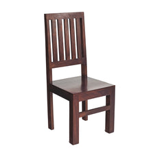 Load image into Gallery viewer, TOKO DARK MANGO SLAT BACK CHAIR x2 Indian Hub ML19 5051132946877 Dimensions: 109cm x 45cm x 46cm (Height x Width x Depth) Solid Mango Wood Fully Assembled Eco Friendly wood used White glove delivery Made in INDIA The Toko Mango is a stunning collection of contemporary Mango furniture made from sustainable sources with simple clean lines and real warmth from dark walnut stain complemented with matching wooden handles