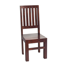 Load image into Gallery viewer, TOKO DARK MANGO SLAT BACK CHAIR x2 Indian Hub ML19 5051132946877 Dimensions: 109cm x 45cm x 46cm (Height x Width x Depth) Solid Mango Wood Fully Assembled Eco Friendly wood used White glove delivery Made in INDIA The Toko Mango is a stunning collection of contemporary Mango furniture made from sustainable sources with simple clean lines and real warmth from dark walnut stain complemented with matching wooden handles