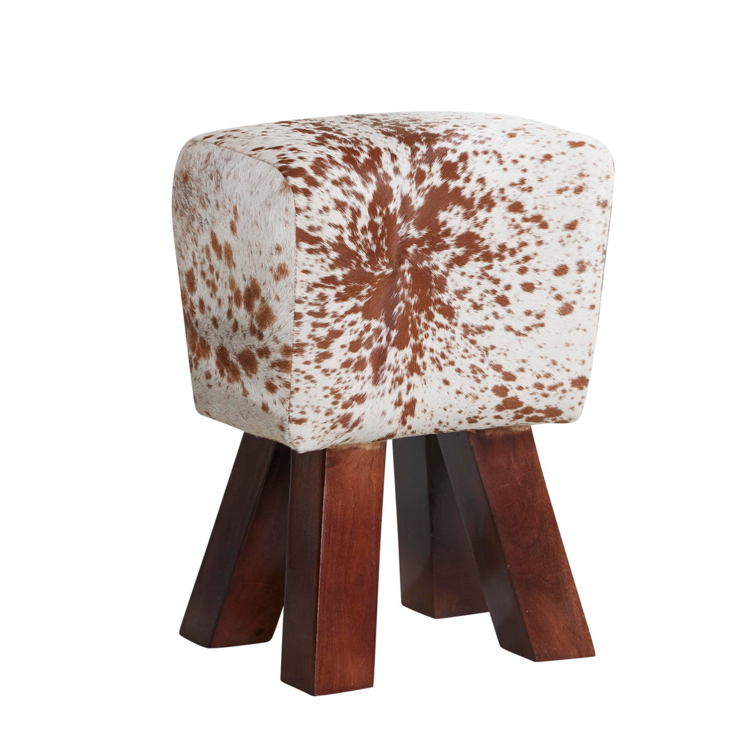 COWHIDE STOOL NATURAL Indian Hub PK31 5051132945849 Dimensions: 45cm x 33cm x 25cm (Height x Width x Depth) Handmade from genuine cowhide in natural finish Fully Assembled Solid Hardwood Frame Made in INDIA 0