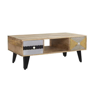 SORIO 4 DRAWER COFFEE TABLE Indian Hub S09 5051132946532 Dimensions: 45cm x 110cm x 60cm (Height x Width x Depth) Reclaimed Wood Fully Assembled Eco Friendly wood used White glove delivery Made in INDIA Hand-crafted by our own skilled craftsmen this range offers a new dimension to furniture making Each drawer is made from different material which makes each product unique finished with traditional handles and knobs